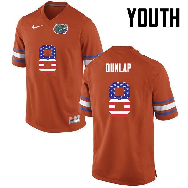 Florida Gators Youth #8 Carlos Dunlap College Football USA Flag Fashion Orange